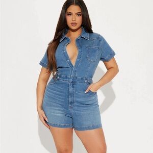 Denim Shorts Jumpsuit (Fashion Nova Fading into Friday Denim Romper)‎